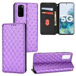 For Samsung Galaxy S20 Cubic Grid Texture Flip Leather Phone Case(Purple)