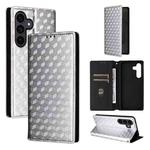 For Samsung Galaxy S25 FE 5G Cubic Grid Texture Flip Leather Phone Case(Silver)