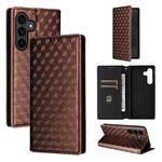 For Samsung Galaxy S25 FE 5G Cubic Grid Texture Flip Leather Phone Case(Brown)