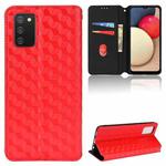 For Samsung Galaxy A02s 166.5mm Cubic Grid Texture Flip Leather Phone Case(Red)