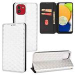For Samsung Galaxy A03 164.2mm Global Cubic Grid Texture Flip Leather Phone Case(Silver)