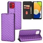 For Samsung Galaxy A03 164.2mm Global Cubic Grid Texture Flip Leather Phone Case(Purple)