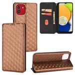 For Samsung Galaxy A03 164.2mm Global Cubic Grid Texture Flip Leather Phone Case(Brown)