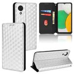 For Samsung Galaxy A03 Core Cubic Grid Texture Flip Leather Phone Case(Silver)