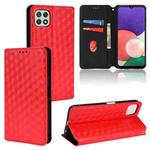 For Samsung Galaxy A22 5G Cubic Grid Texture Flip Leather Phone Case(Red)