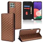 For Samsung Galaxy A22 5G Cubic Grid Texture Flip Leather Phone Case(Brown)