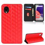 For Samsung Galaxy A22 5G Japan Version Cubic Grid Texture Flip Leather Phone Case(Red)