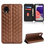 For Samsung Galaxy A22 5G Japan Version Cubic Grid Texture Flip Leather Phone Case(Brown)
