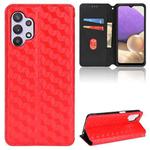For Samsung Galaxy A32 4G Cubic Grid Texture Flip Leather Phone Case(Red)