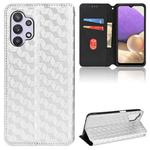 For Samsung Galaxy A32 4G Cubic Grid Texture Flip Leather Phone Case(Silver)