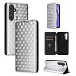 For Samsung Galaxy A55 5G Cubic Grid Texture Flip Leather Phone Case(Silver)