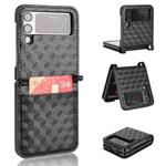 For Samsung Galaxy Z Flip3 Siamese Cubic Grid Texture Card Slot Leather Phone Case(Black)