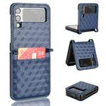 For Samsung Galaxy Z Flip3 Siamese Cubic Grid Texture Card Slot Leather Phone Case(Blue)