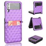 For Samsung Galaxy Z Flip3 Siamese Cubic Grid Texture Card Slot Leather Phone Case(Purple)