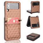 For Samsung Galaxy Z Flip3 Siamese Cubic Grid Texture Card Slot Leather Phone Case(Brown)