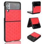 For Samsung Galaxy Z Flip3 Cubic Grid Texture Leather Back Cover Phone Case(Red)