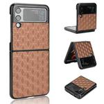 For Samsung Galaxy Z Flip3 Cubic Grid Texture Leather Back Cover Phone Case(Brown)