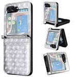 For Samsung Galaxy Z Flip6 Siamese Cubic Grid Texture Card Slot Leather Phone Case(Silver)