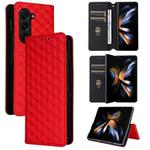 For Samsung Galaxy Z Fold5 Cubic Grid Texture Flip Leather Phone Case(Red)
