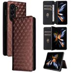 For Samsung Galaxy Z Fold6 Cubic Grid Texture Flip Leather Phone Case(Brown)