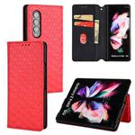 For Samsung Galaxy Z Fold4 Cubic Grid Texture Flip Leather Phone Case(Red)