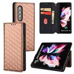 For Samsung Galaxy Z Fold4 Cubic Grid Texture Flip Leather Phone Case(Brown)
