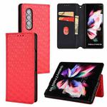 For Samsung Galaxy Z Fold3 Cubic Grid Texture Flip Leather Phone Case(Red)