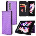 For Samsung Galaxy Z Fold3 Cubic Grid Texture Flip Leather Phone Case(Purple)