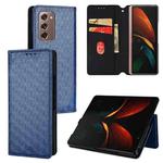 For Samsung Galaxy Z Fold2 Cubic Grid Texture Flip Leather Phone Case(Blue)