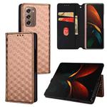 For Samsung Galaxy Z Fold2 Cubic Grid Texture Flip Leather Phone Case(Brown)