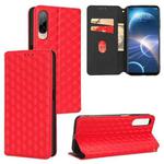 For HTC Desire 22 Pro Cubic Grid Texture Flip Leather Phone Case(Red)