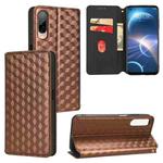 For HTC Desire 22 Pro Cubic Grid Texture Flip Leather Phone Case(Brown)