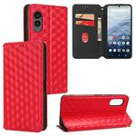 For Fujitsu Arrows N F-51C Cubic Grid Texture Flip Leather Phone Case(Red)