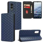 For Fujitsu Arrows N F-51C Cubic Grid Texture Flip Leather Phone Case(Blue)