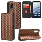 For Fujitsu Arrows N F-51C Cubic Grid Texture Flip Leather Phone Case(Brown)