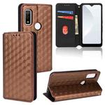 For Fujitsu Arrows WE F-51B Cubic Grid Texture Flip Leather Phone Case(Brown)