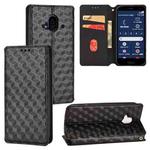 For Fujitsu Arrows F-52B Cubic Grid Texture Flip Leather Phone Case(Black)