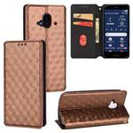 For Fujitsu Arrows F-52B Cubic Grid Texture Flip Leather Phone Case(Brown)