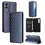 For Fujitsu Arrows We2 Plus F-51E Cubic Grid Texture Flip Leather Phone Case(Blue)