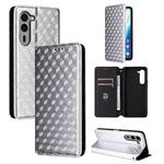 For Fujitsu Arrows We2 Plus F-51E Cubic Grid Texture Flip Leather Phone Case(Silver)