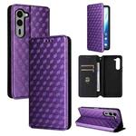 For Fujitsu Arrows We2 Plus F-51E Cubic Grid Texture Flip Leather Phone Case(Purple)
