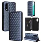 For Fujitsu Arrows We2 F-52E Cubic Grid Texture Flip Leather Phone Case(Blue)