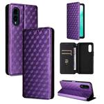 For Fujitsu Arrows We2 F-52E Cubic Grid Texture Flip Leather Phone Case(Purple)
