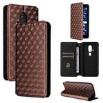 For Fujitsu FCNT Rakuraku F-53E Cubic Grid Texture Flip Leather Phone Case(Brown)