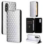 For Fujitsu Rakuraku A401FC Cubic Grid Texture Flip Leather Phone Case(Silver)
