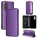 For Fujitsu Rakuraku A401FC Cubic Grid Texture Flip Leather Phone Case(Purple)