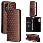 For Fujitsu Rakuraku A401FC Cubic Grid Texture Flip Leather Phone Case(Brown)
