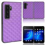 For Microsoft Surface Duo 2 Cubic Grid Texture Leather Back Cover Phone Case(Purple)