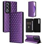 For OPPO A3 Pro 5G Global Cubic Grid Texture Flip Leather Phone Case(Purple)