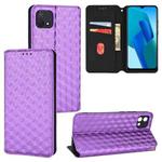 For OPPO A16K / A16e Cubic Grid Texture Flip Leather Phone Case(Purple)